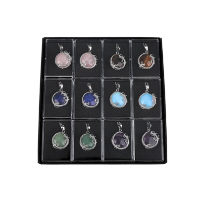 12 random stone alloy plate dragon gemstone pendant men and women necklace stainless steel gift box packaging Easter gift