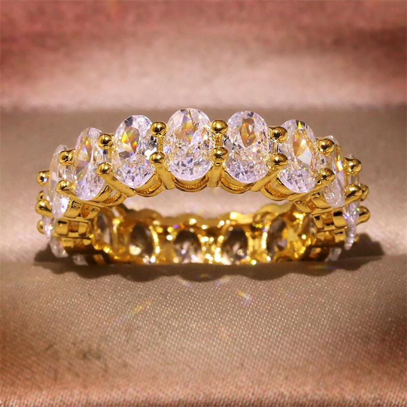Three Color Stunning Hot Sell Fashion Jewelry 925 Sterling Silver&Gold Fill Oval Cut White Topaz CZ Diamond Women Wedding Bridal Ring Gift