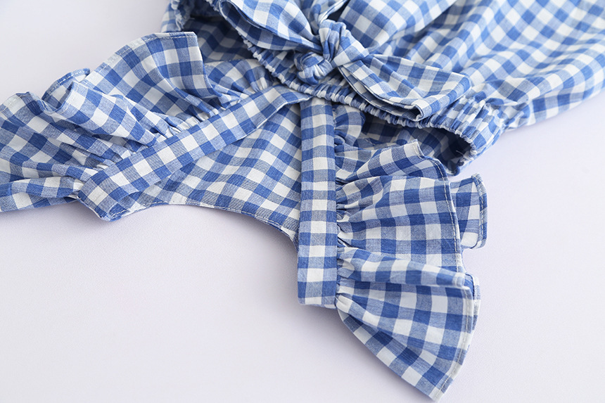 Baby Girls Dress Kids Plaid Backless Ruffle Sleeve Back Bow Cross Cotton Dresses 2019 New Summer Fahsion Children Boutique Clothing 2 Colors