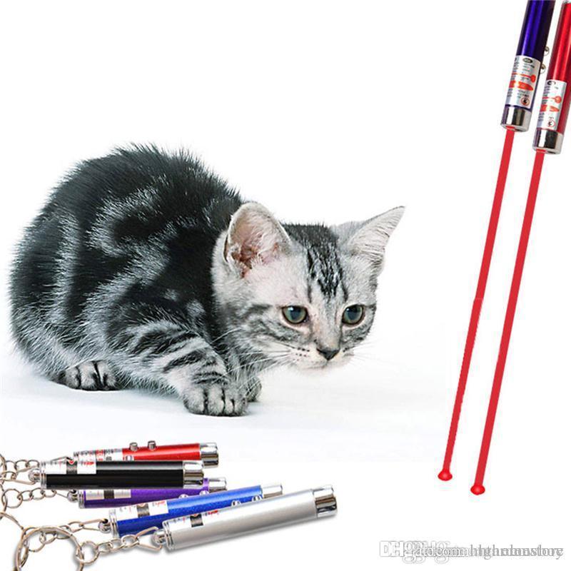 2in1 Red Laser Pointer Pen Key Ring with White LED Light Show Portable Infrared Stick Funny Cats Pet Toys with Retail Packing