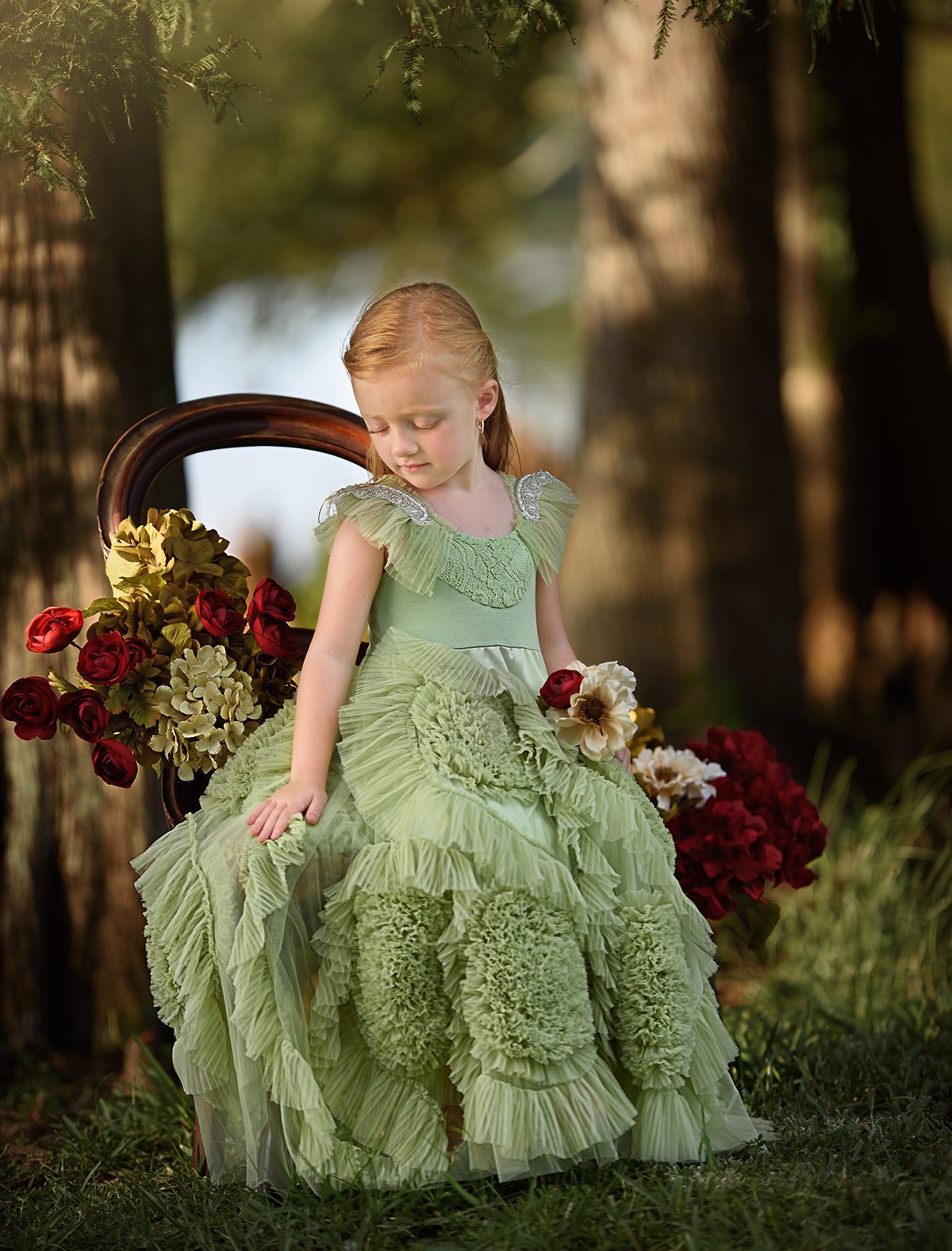 2019 New Beach Flower Girl Dresses Green Boho First Communion Dress For Little Girl Jewel Neck Sleeveless A-Line Cheap Kids Wedding Dress