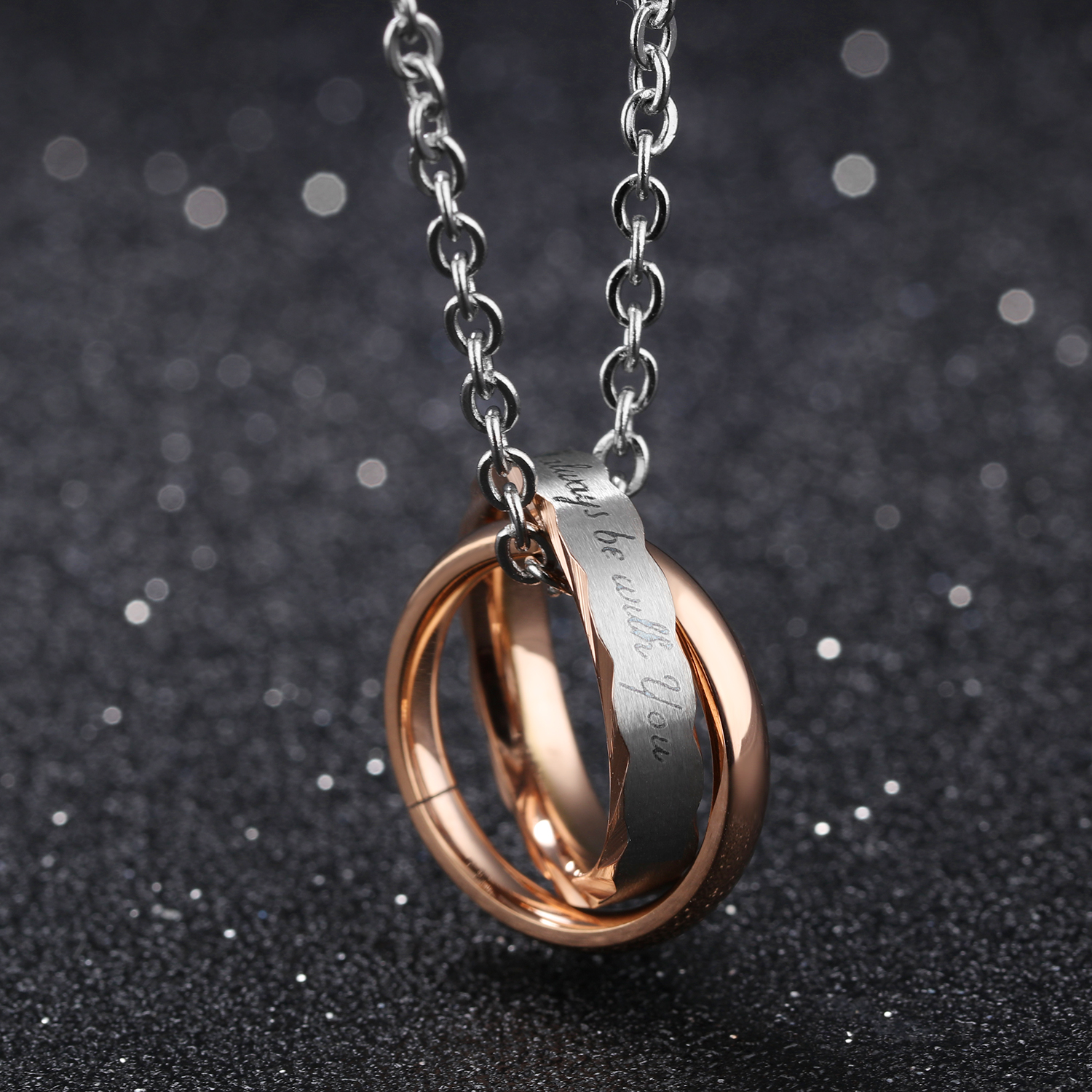 Classic Couple Pendant Necklace Stainless Steel 14k Gold Plated Titanium Steel Lover Jewelry