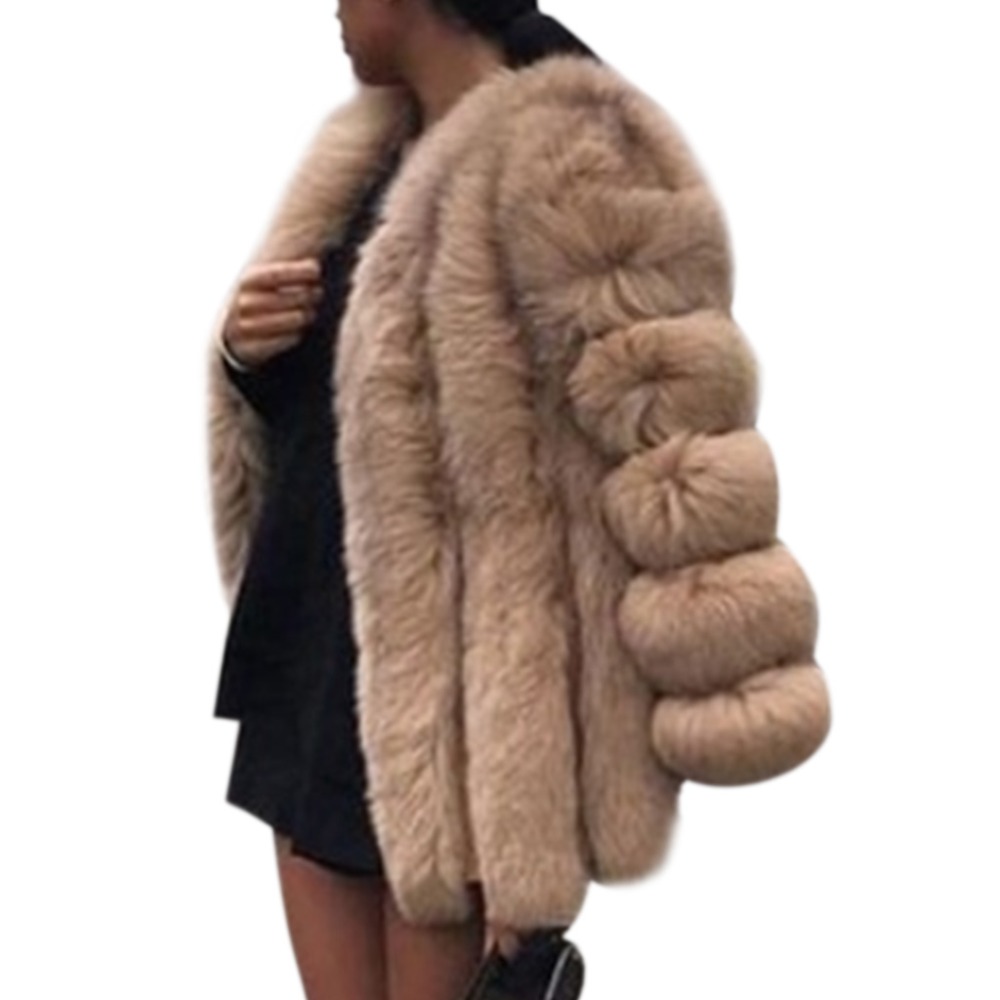 Women's Plus Size Faux Fur Overcoat Thickened, Long Sleeve, Open Front, Elegant, Warm Winter Jacket - Black, Gray, Brown, Pink, White B4