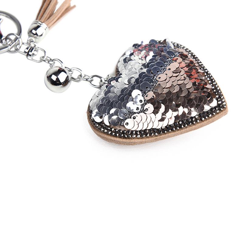Fashion Sequins Heart Keychains for Women Crystal Rhinestone Pendant Charms Tassel Key Chain Lover Key Ring Gift Car Keyring Holder