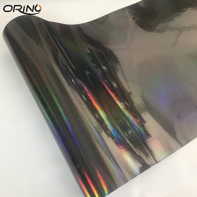 Black Holographic Chrome Vinyl Wrap Rainbow Finish Roll DIY Air-Release Adhesive Film Wrapping Foil