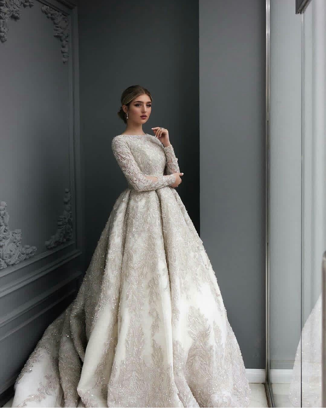 arabic aso ebi wedding dresses lace appliques long sleeve sequined bridal wedding gowns vintage vestido de novia