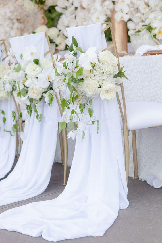 55*200CM Romantic Wedding Chair Sashes White Ivory Celebration Birthday Party Event Chiavari Chair Decor Wedding Sashes Bows