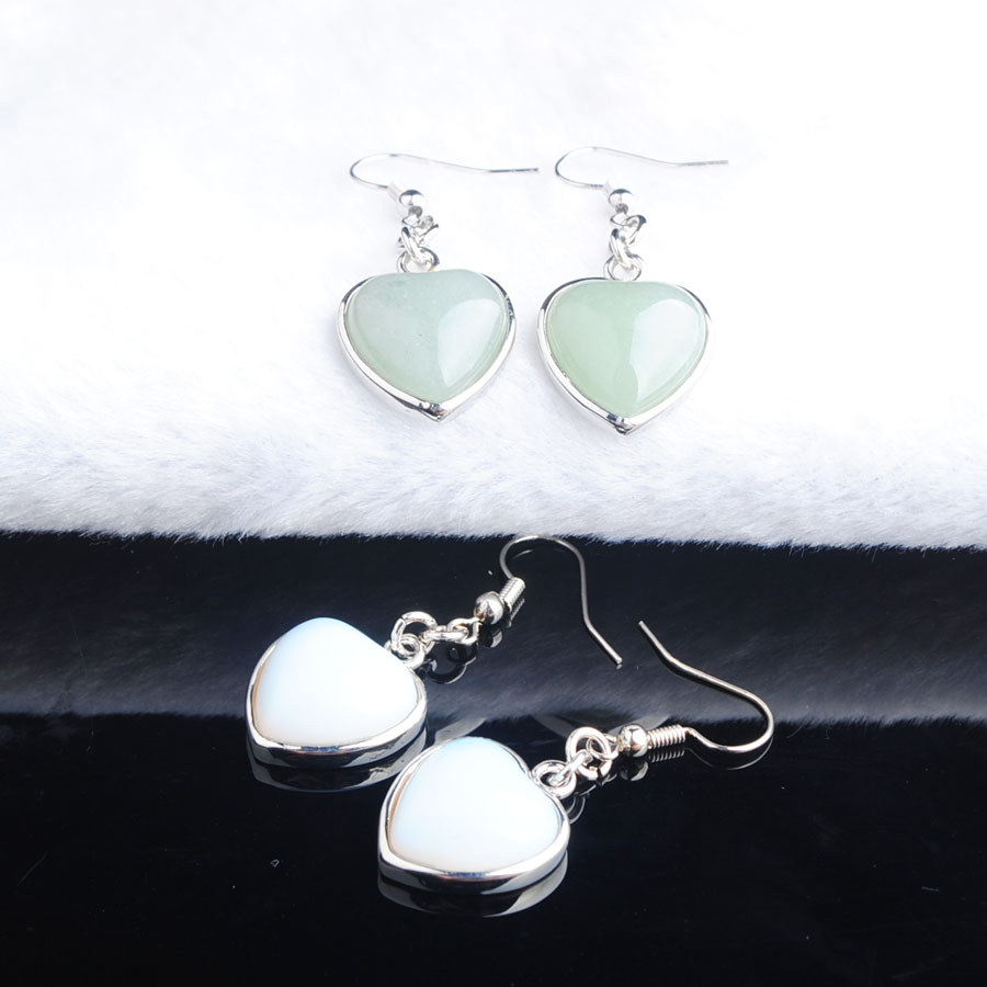 WOJIAER Natural Crystal Lapis Quartz Gem Stones Dangle Earrings Love Heart Shape Bead Pendant Drop Earring Wedding Jewelry for Women Girls DBR323