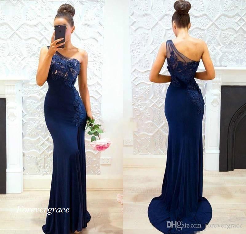 2019 New Royal Blue Evening Dress Sexy One Shoulder Lace Formal Holiday Wear Prom Party Gown Custom Made Plus Size