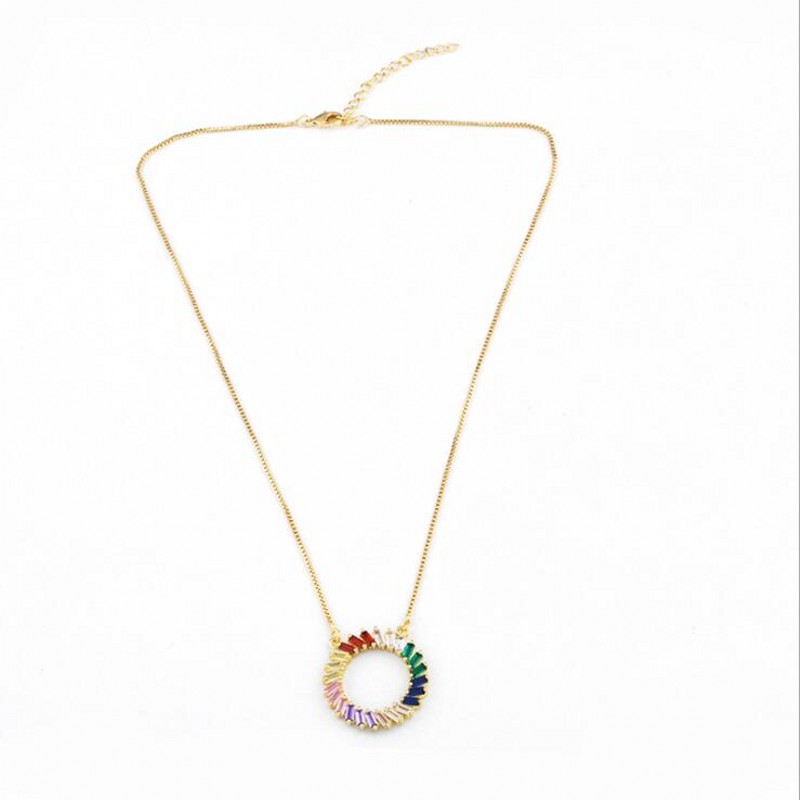 Gold Fill Multicolor Topaz Circle Pendant Necklace for Women, Vintage Wedding Jewelry Gift
