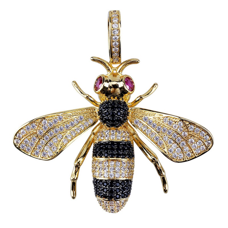 Fashion- Hip Hop Iced Out Gold Pendant Necklace Little Bee Pendant Necklace Fashion Necklace Jewelry