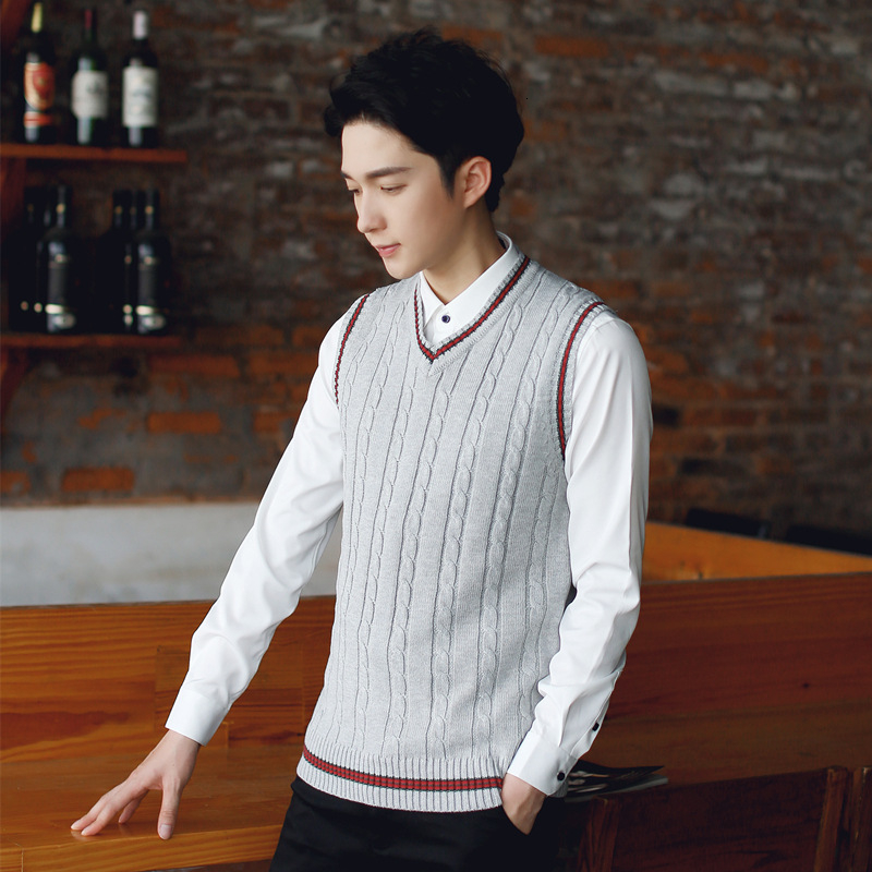 100% Cotton Vest Men 2019 Autumn Winter New Classic V-neck Sleeveless Sweater Cotton Knitwear Pull Men base top Clothing SH190928