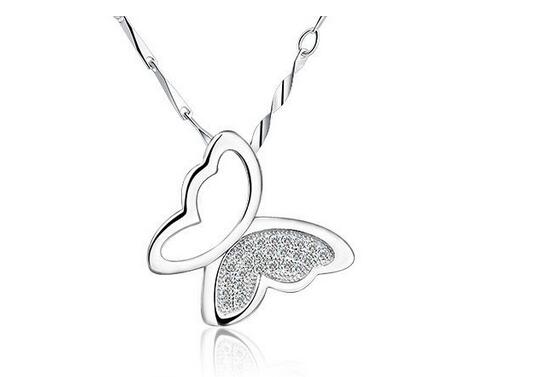 Fashion-Sterling Silver Plated Butterfly Pendant Necklace Charms Animal Bohemian Statement Crystal Pendant Jewelry For Women Christmas Gift