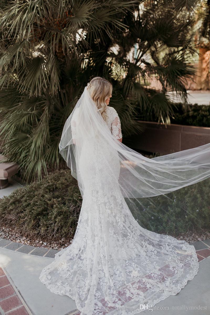 Delicate Lace Mermaid Wedding Dresses Half Sleeves Jewel Neck Women Country Garden Western Bridal Gowns Vestido De Noiva Custom Made 0510