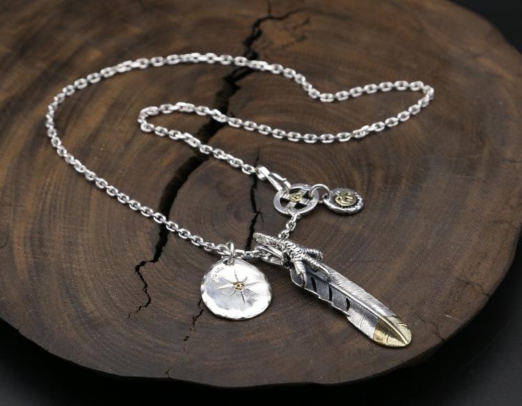 925 sterling silver fine jewelry antique silver Japanese vintage hand-made designer necklaces feather & eagle claw pendants