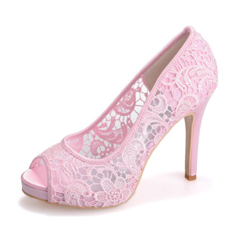 In Stock Classic 6041 Elegant Lace 11cm High Heel Bride Wed Shoe Women Prom Party Evening Wedding Bridal Shoes