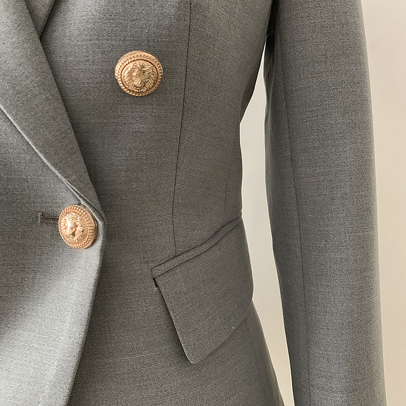 New Style Premium Blazer Top Quality Original Design Women's Double-Breasted Blazer Slim Jacket Metal Buckles Gray Blazer Outwear Coat