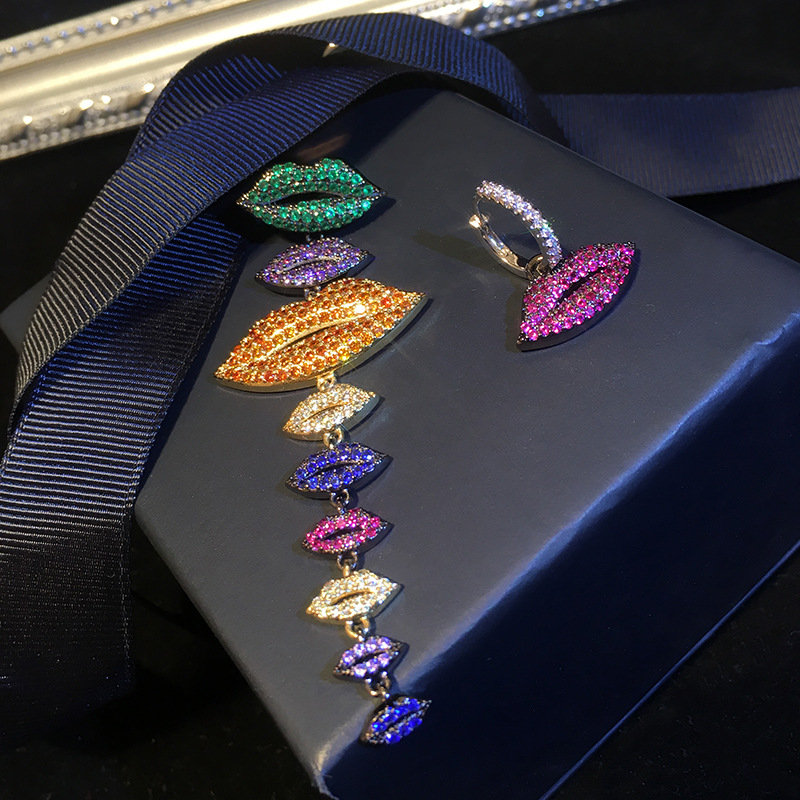 Fashion-and the United States explosion models s925 silver needle micro inlaid zircon color ab mouth earrings jewelry