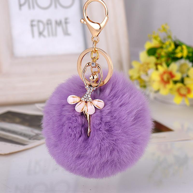 New Cute Ballerina Keychains with Rhinestone Ballet Plush Ball Keyrings for Gifts Charm Key Chain Ring Jewelry 6pcs/Lot