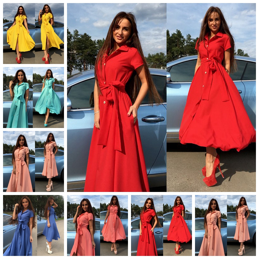 European-style solid lapel short-sleeved waist belt single-breasted dresses pink, yellow, red, green, blue support mixed batch
European-style solid lapel short-sleeved waist belt single-breasted dresses pink, yellow, red, green, blue support mixed batch