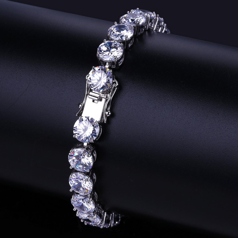 8mm Hip Hop Shining Tennis Bracelet White Zircon Bling 18k Real Gold Plated Men Women Bangle