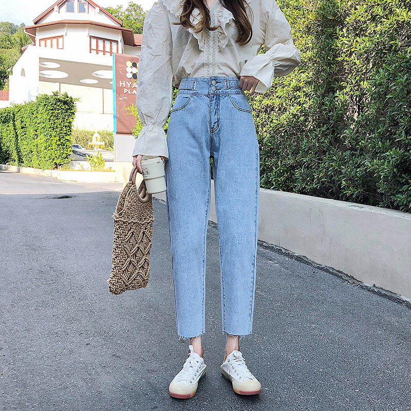 Women New Fashion blue High Waist Jeans Korean Style Women Cropped Denim Pants Boyfriend Denim Trousers Streetwear Harem Jeans
Women New Fashion blue High Waist Jeans Korean Style Women Cropped Denim Pants Boyfriend Denim Trousers Streetwear Harem Jeans