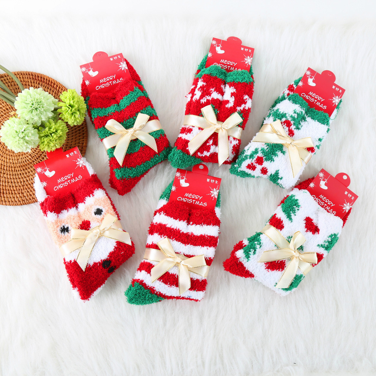 Women Winter Christmas Fuzzy Fluffy Socks Soft Cozy Warm Slipper Bed Socks For Xmas Gift 12pairs/lot