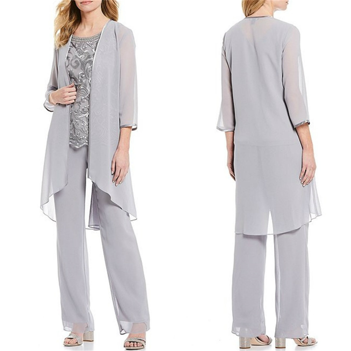 ursula silver mother of the bride pant suits chiffon beading lace appliqued wedding guest dress plus size women formal outfit