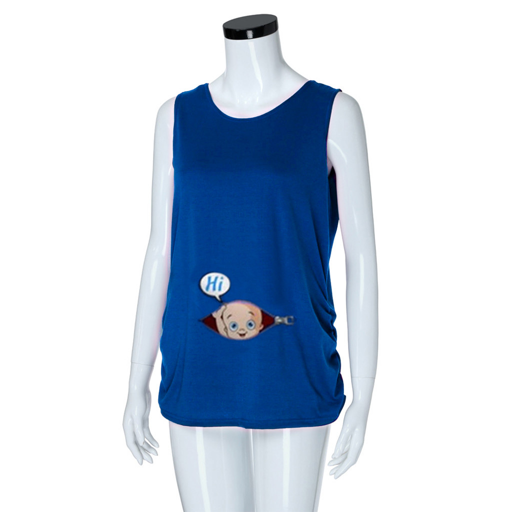 Pregnant Cute Kid Pattern Vest Maternity Shirt Sleeveless T-shirt Pregnant Tops ropa premama embarazadas plus size womens cloth