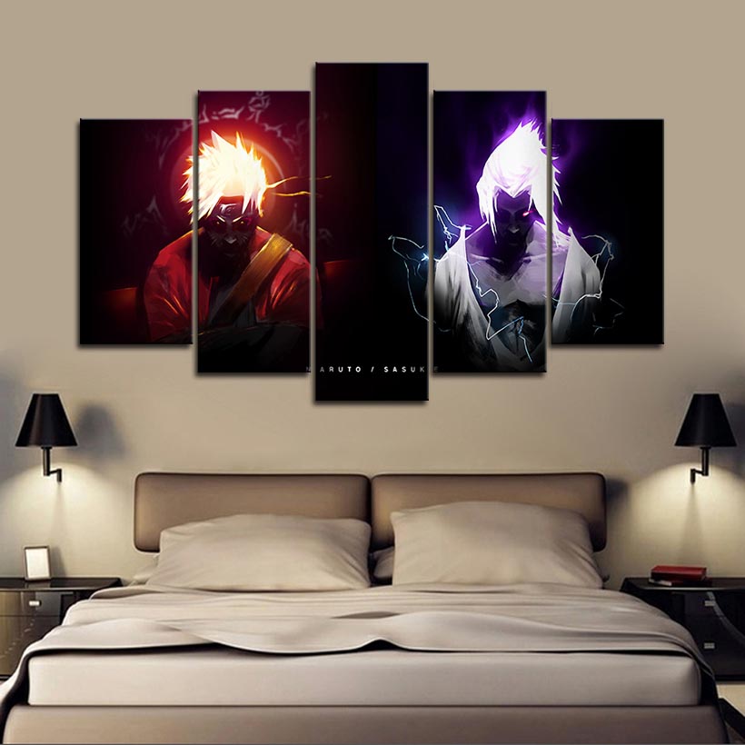 Framed 5pcs Japanese Anime Naruto And Sasuke Wall Art HD Print Canvas Painting Fashion Hanging Pictures Bedroom Decor