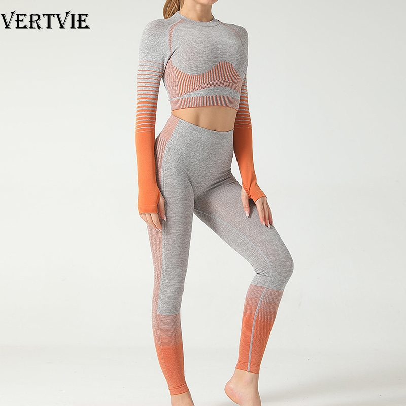 VERTVIE Seamless Yoga Set Sport Outfits Women 2 Piece Sets Fitness Tight Long Sleeve Crop Top+Leggings Workout Gym Suit Striped, Orange pants
VERTVIE Seamless Yoga Set Sport Outfits Women 2 Piece Sets Fitness Tight Long Sleeve Crop Top+Leggings Workout Gym Suit Striped, Orange pants