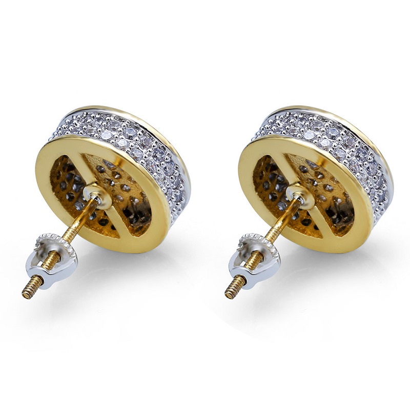 Mens Hip Hop Stud Earrings Jewelry Fashion Gold Round Zircon Iced Out Earring For Men