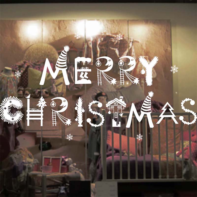Merry Christmas Window Glass Sticker Decoration Xmas Tree Wall Stickers Snowman Santa Claus Home Background