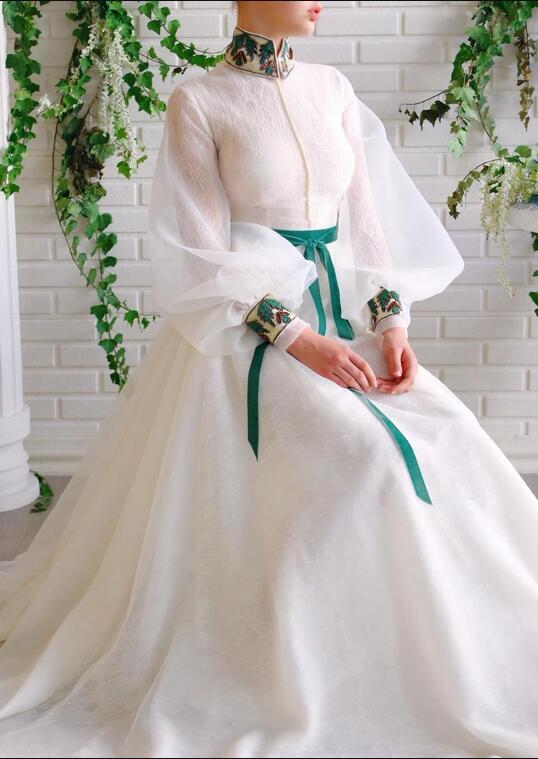 2020 Elegant Prom Dresses Lace Appliqued High Neck Long Sleeve Evening Dress A Line Custom Made Belt Special Occasion Gowns
