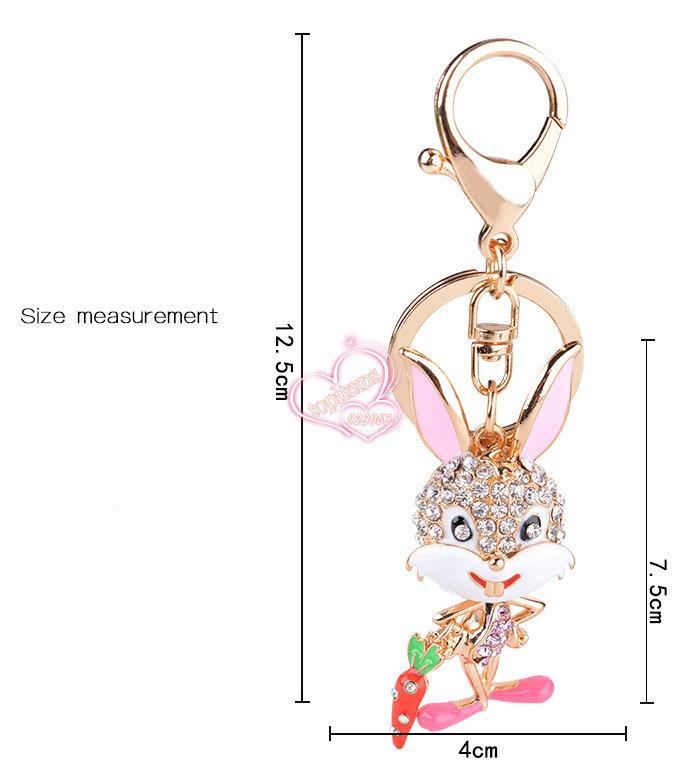 Metal Key Ring Chain Super Cute Bunny Keychains Pink Blue Enamel Rhinestone Animal Pendant Gold Color Creative Children Jewelry