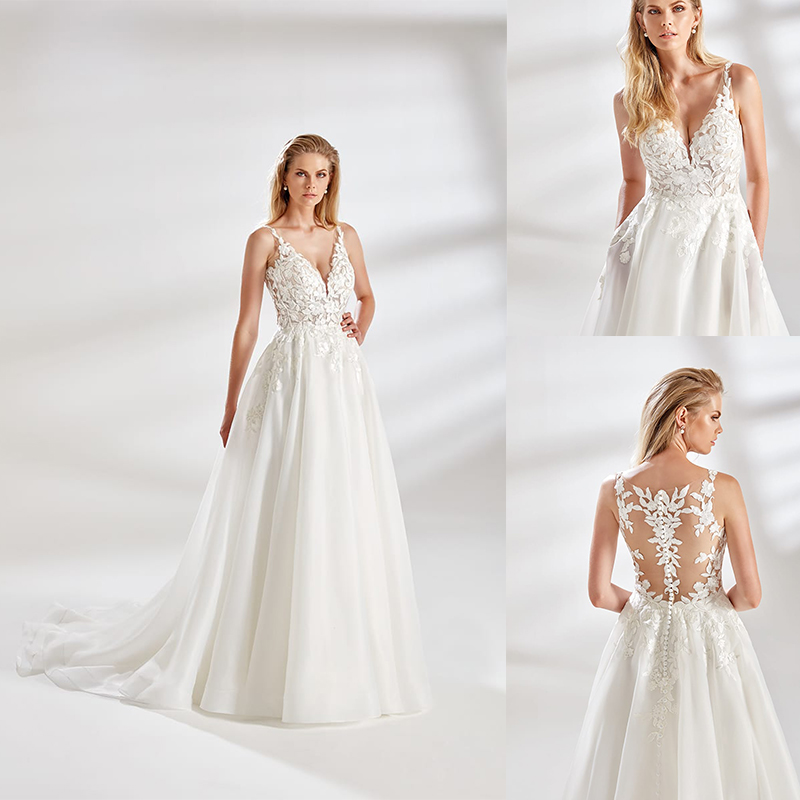 Eddy K Couture A Line Wedding Dress Jewel Neck Sleeveless Appliques Satin Wedding Dresses Covered Button Sweep Train Bridal Gowns, Custom made from color chart
Eddy K Couture A Line Wedding Dress Jewel Neck Sleeveless Appliques Satin Wedding Dresses Covered Button Sweep Train Bridal Gowns, Custom made from color chart