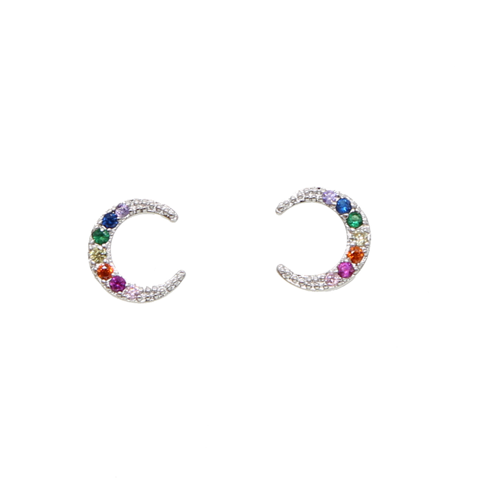 Rainbow cz crescent moon stud lovely girl stud Gold silver Color 2019 Christmas gift Moon earring
