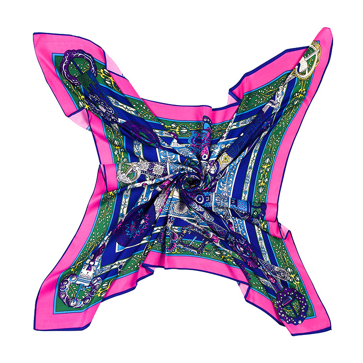 130*130cm Women New Twill Silk Unicorn Song Pattern Square Vintage Handmade Scarves Fashion Shawl