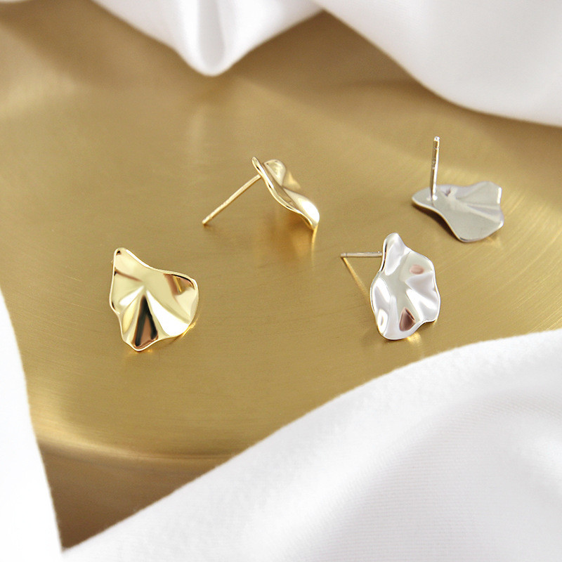 Authentic 925 Sterling Silver Irregular Concave Convex Stud Earrings For Women Students New Fashion Female Geometric Earring