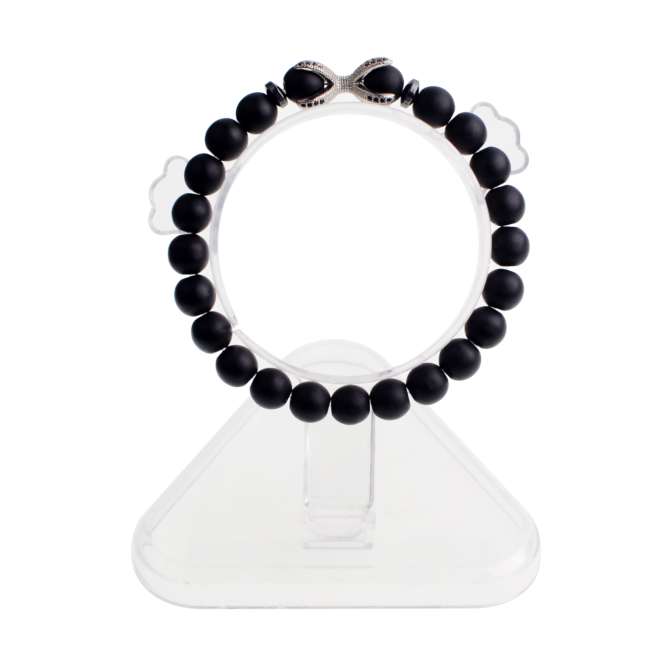 Matte black agate bracelet micro-inlaid zircon octagonal alloy bracelet men and women personality