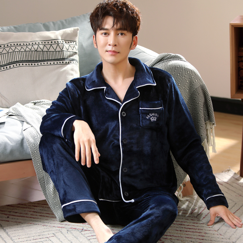 Winter Warm Thick Coral Fleece Pajamas Men Women Long-sleeved Sleepwear Pijama Couple Homme Nightwear Cardigan Pyjamas MSJ01B T200110