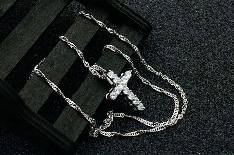 Vecalon 6 colors Fashion Cross pendant 925 Sterling silver Diamond Party Wedding Pendants with necklace for Women Men Jewelry