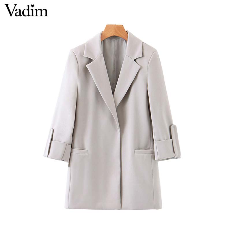 Vadim women elegant solid blazer notched collar three quarter sleeve pockets jacket female casual outwear chic coats CA533, As picture
Vadim women elegant solid blazer notched collar three quarter sleeve pockets jacket female casual outwear chic coats CA533, As picture
