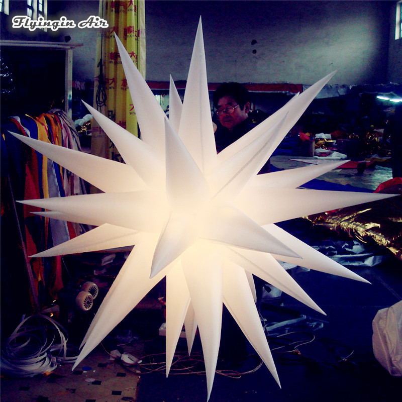 Hanging Inflatable Bright Star Model 2m Lighting Thorn Starlight Personalized Air Blown Balloon With Led Light For Party Night Decoration