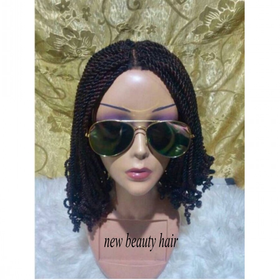 180density short kinky twist wig Black Brown Burgundy africa american Crochet Braids wig Synthetic Braiding lace front wig with baby hair