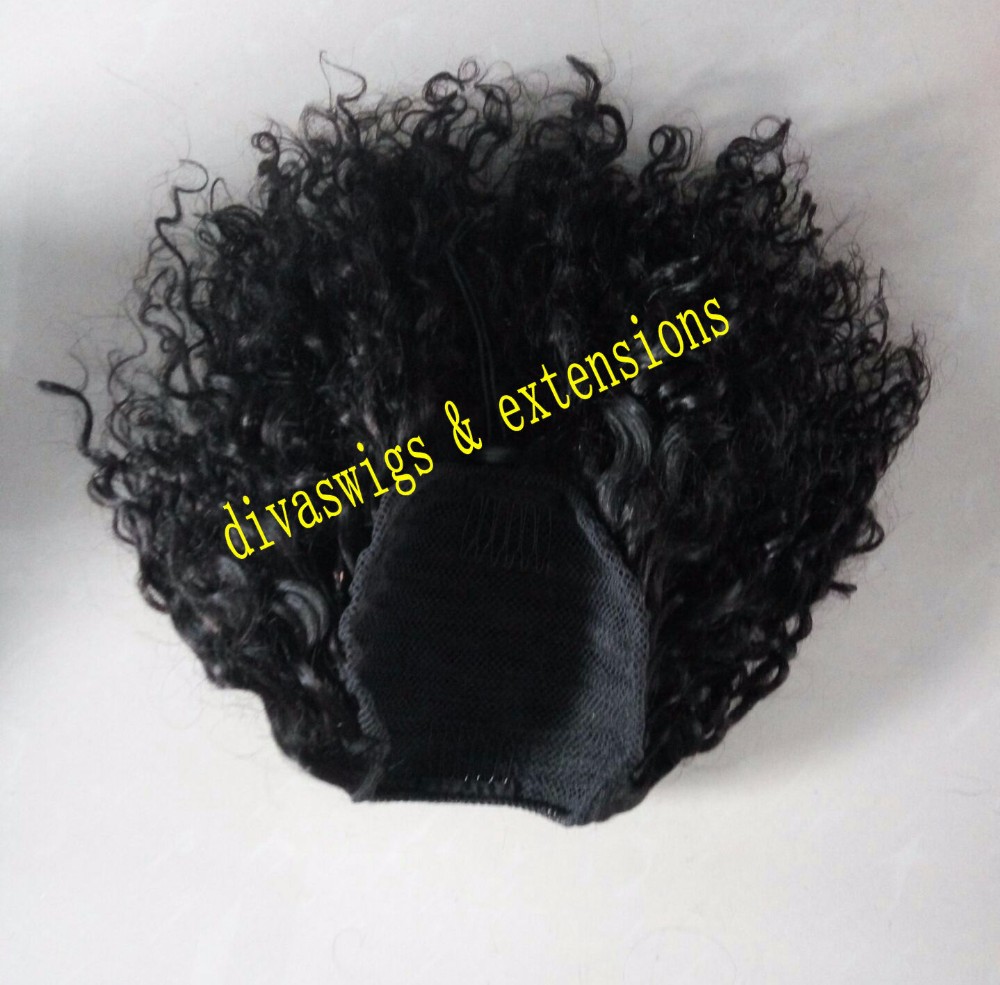 WANG kinky curly human ponytails clip in drawing ponytail hairpiece 100g-160g curly human ponytail hair extension for black woman