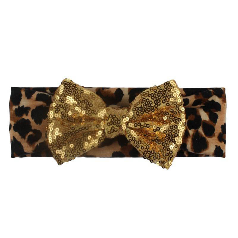 Girl Leopard Headband with sequin bow Infant Baby Girl Fashion hairband casual photo prop 8Colors choose
