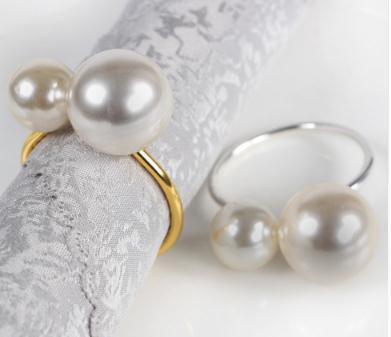 Metal Pearl Napkin Ring Double Pearl Napkin Holder Gold Silver Napkin Rings Table Decoration 12pcs/lot