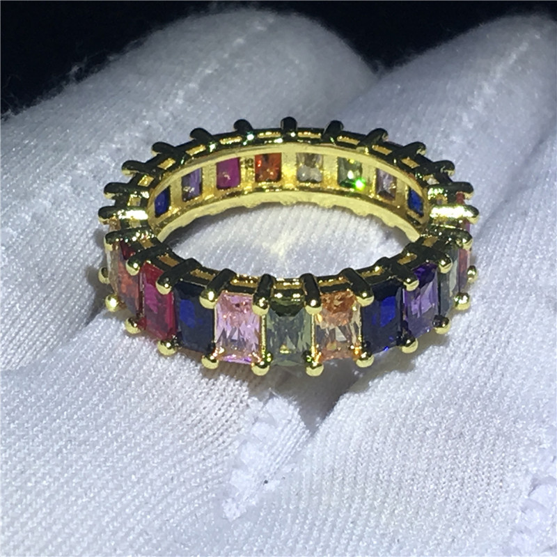 vecalon Handmade Eternity Ring Full Princess cut 5A cz Gold Filled 925 Silver Party Wedding Band Rings for women Men Jewelry