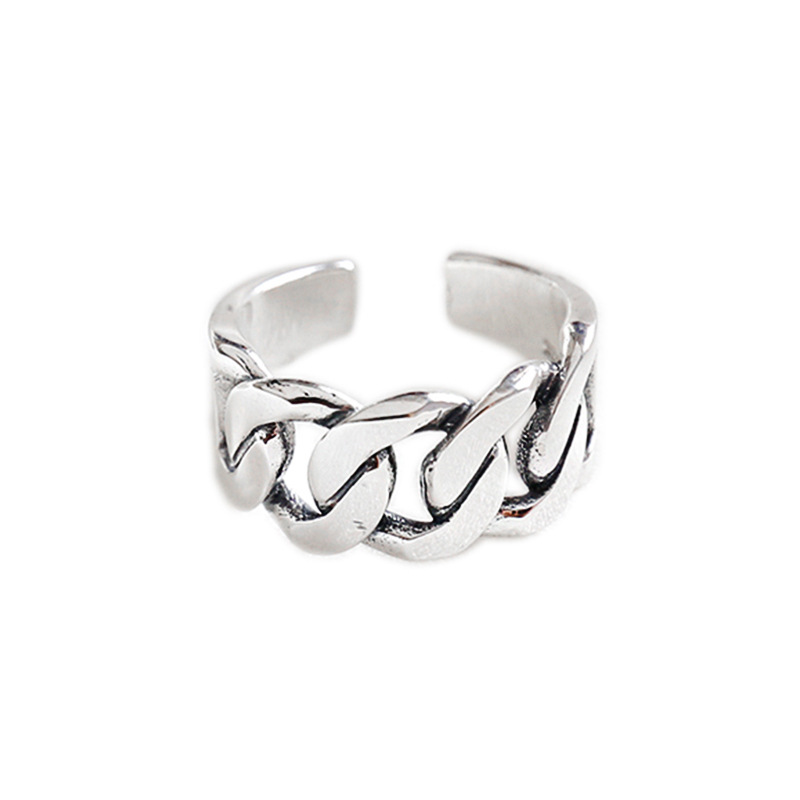 Trending jewelry 925 sterling silver handmade solid antique silver curb link chain classic adjustable ring for men